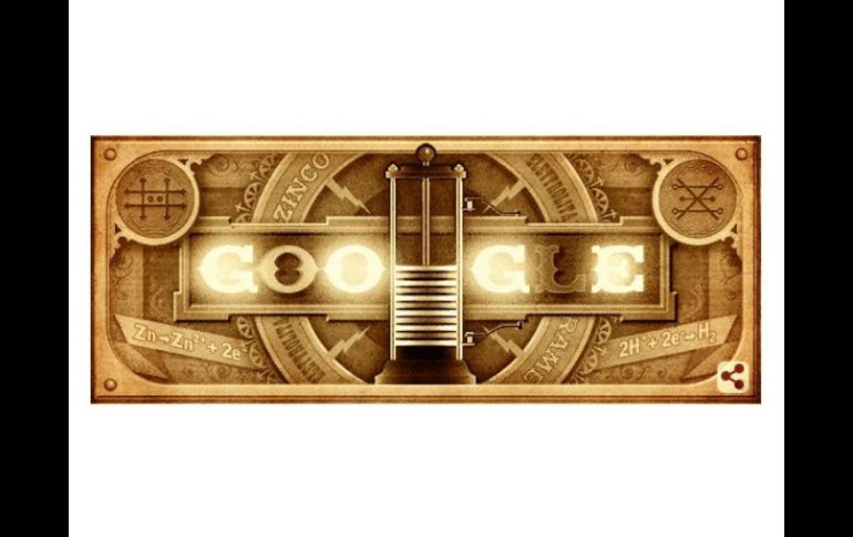 Google celebra hoy el 270 aniversario del nacimiento del creador de la batería eléctrica, Alessandro Volta, con un ''doodle''. ESPECIAL / google.com.mx