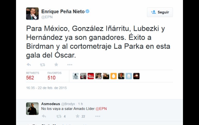 Peña Nieto escribió en su cuenta de Twitter el mensaje. TWITTER / @EPN