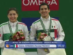 Hernández y Pacheco no logran mejorar su puntaje después de sus cinco ejecuciones y se quedan con e bronce. TWITTER / @FemexNatacion