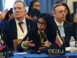 Delcy Rodríguez señala ante la OEA que Estados Unidos quiere apoderarse de la mayor reserva de petróleo en el mundo. EFE / L. Nolly