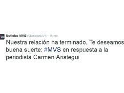 La respuesta de MVS generó muchas reacciones en rechazo de la empresa y en defensa de lo dicho por Carmen Aristegui. TWITTER / @NoticiasMVS