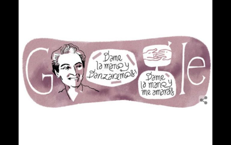 ''Dame la mano y danzaremos, dame la mano y me amarás'' dice el ''doodle'' para homenajear a Gabriela Mistral. ESPECIAL / google.com.mx