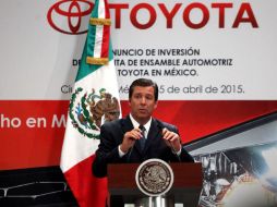 El gobernador de Guanajuato, Miguel Márquez, durante el anuncio de inversión de Toyota. SUN / El gobernador de Guanajuato, Miguel Márquez,