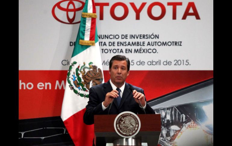 El gobernador de Guanajuato, Miguel Márquez, durante el anuncio de inversión de Toyota. SUN / El gobernador de Guanajuato, Miguel Márquez,