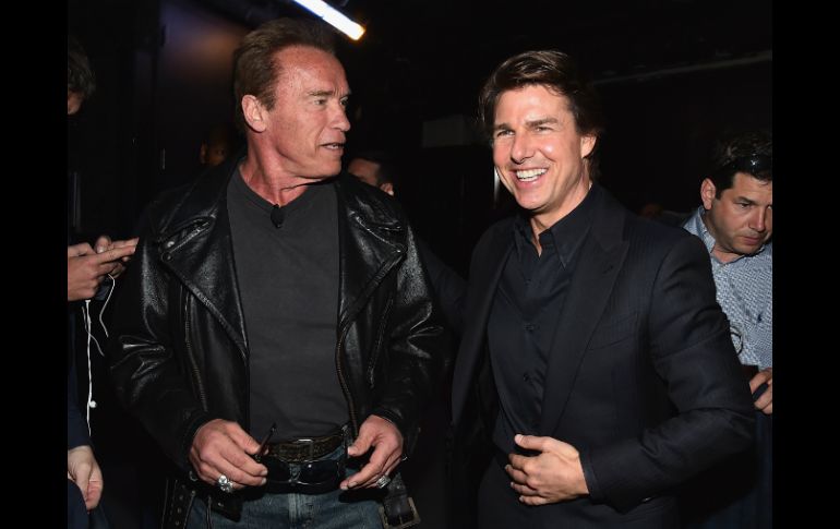 Arnold Schwarzenegger y Tom Cruise en El Coliseo del Caesars Palace. ESPECIAL / Cortesía CinemaCon