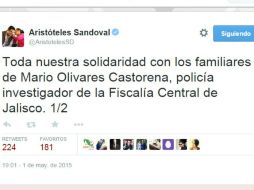 El mandatario estatal compartió el mensaje en sus redes sociales. TWITTER / @AristotelesSD