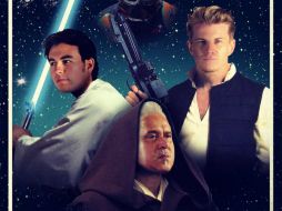 Pérez, su compañero Nico Hulkenberg y el dueño de Force India, Vijay Mallya realizaron este poster referente a Star Wars. TWITTER / @ForceIndiaF1