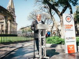 Alfaro presentó el quinto y último principio de su proyecto de gobierno en la Rotonda de los Jaliscienses Ilustres. ESPECIAL / Enrique Alfaro Ramírez