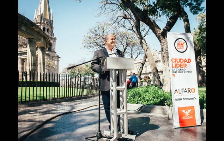 Alfaro presentó el quinto y último principio de su proyecto de gobierno en la Rotonda de los Jaliscienses Ilustres. ESPECIAL / Enrique Alfaro Ramírez