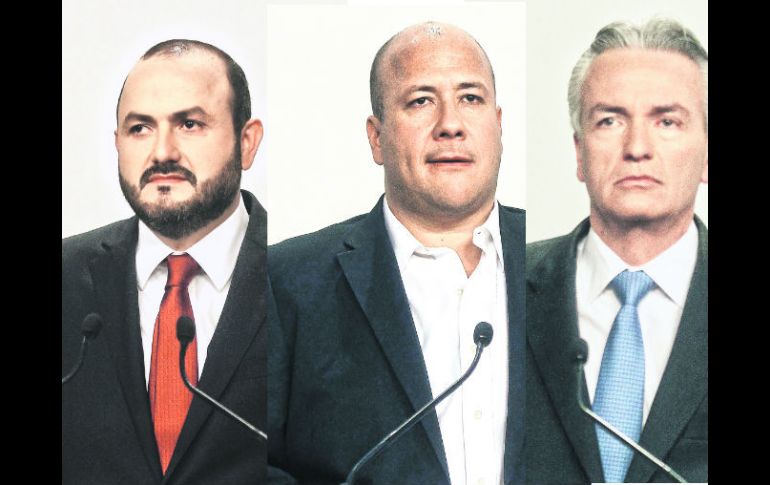 Ricardo Villanueva Lomelí (PRI), Enrique Alfaro Ramírez (MC) y Alfonso Petersen Faran (PAN).  /