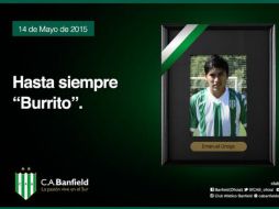 El cub Banfield expresó su dolor por el fallecimiento de Ortega. TWITTER / @CAB_oficial