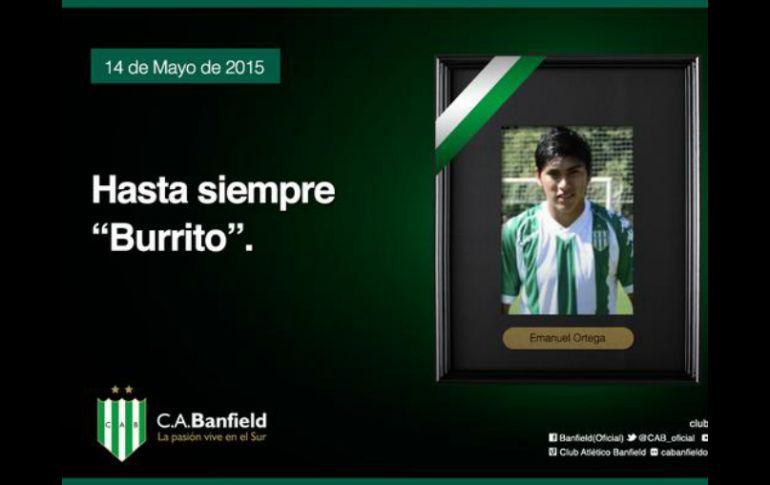 El cub Banfield expresó su dolor por el fallecimiento de Ortega. TWITTER / @CAB_oficial