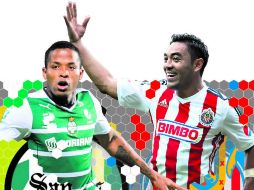 El colombiano Andrés Rentería y el tapatío Marco Fabián son los referentes ofensivos de Santos y Chivas, respectivamente. EL INFORMADOR /