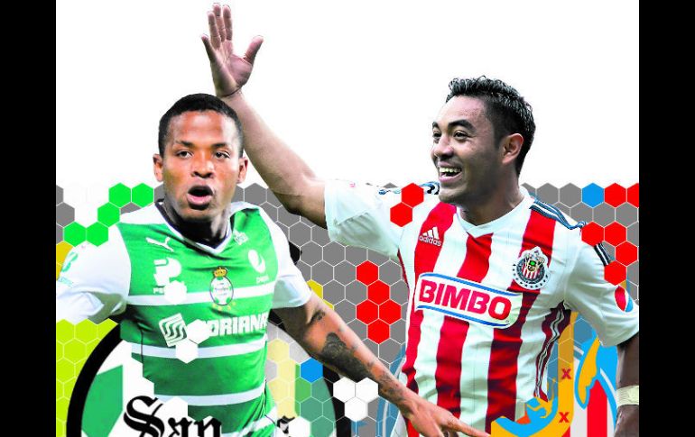 El colombiano Andrés Rentería y el tapatío Marco Fabián son los referentes ofensivos de Santos y Chivas, respectivamente. EL INFORMADOR /