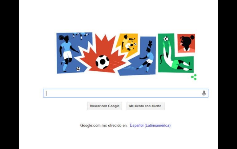 El ''doodle'' muestra una serie de mosaicos con imágenes de jugadoras de futbol y de fondo los colores del buscador. ESPECIAL / Google.com