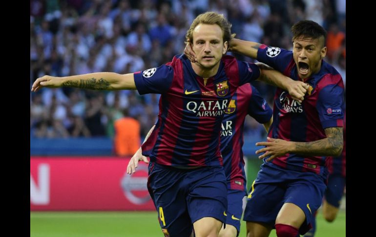 Ivan Rakitic da al Barcelona su primer anotación en la final de la Liga de Campeones. AFP / O. Morin