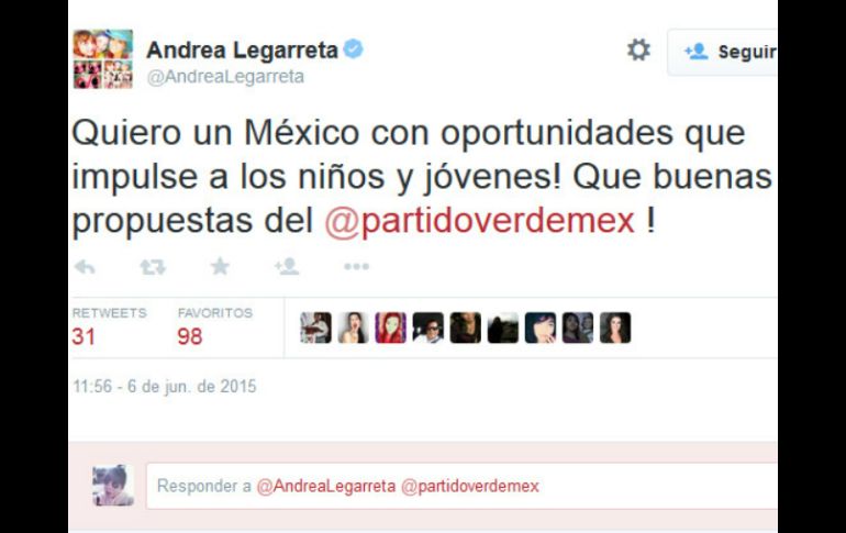 'Todos somos libres de apoyar a quien quedamos', declara la conductora. TWITTER / @AndreaLegarreta