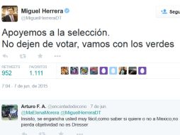 Ayer domingo, día de jornada electoral para México, el 'Piojo' publicó un mensaje en su Twitter. TWITTER / @MiguelHerreraDT