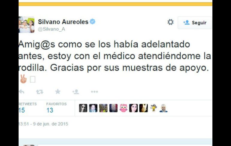 Agradeció a sus seguidores sus muestras de apoyo. TWITTER / @Silvano_A