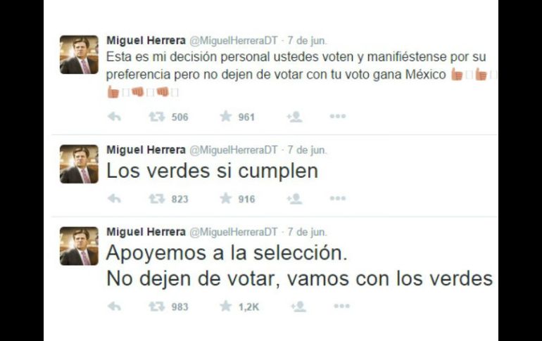 Miguel ''Piojo'' Herrera es señalado de aceptar un pago del PVEM por enviar mensajes proselitistas a su favor. TWITTER / @MiguelHerreraDT