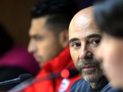 El entrenador de la Selección chilena, Jorge Sampaoli, en una rueda de prensa en el Estadio Nacional de Santiago de Chile. EFE / E. González