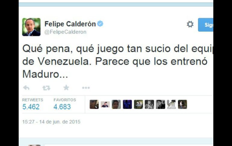 Las reacciones en contra de Calderón inundaron la red social, en la que se hizo tendencia el nombre del ex presidente. TWITTER / @FelipeCalderon