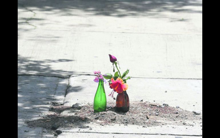 AVENIDA MÉXICO. En el lugar pusieron tierra para cubrir la huella de sangre y sobre ella algunas flores. EL INFORMADOR / M. Vargas