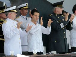 El izamiento es previo a la ceremonia de Graduación de la Generación 2010-2015 de la Heroica Escuela Naval Militar. NTX / J. Lira