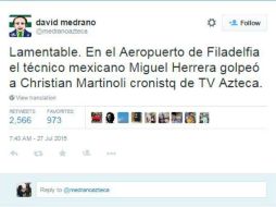 Así lo reporto David Medrano en su cuenta de Twitter TWITTER / @MedranoAzteca