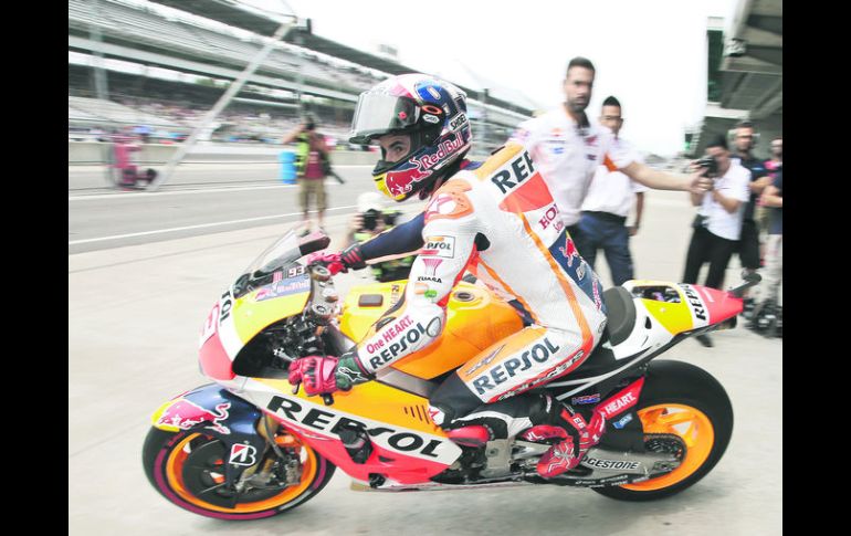 Marc Márquez. El español sale a la sesión de calificación en el Grand Prix de Indianápolis. AP / D. Cummings