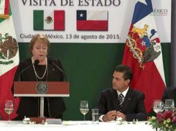 Al tomar la palabra, Michelle Bachelet destaca el potencial comercial y cultural de ambas naciones. TWITTER / @PresidenciaMX