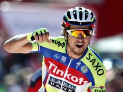 El eslovaco Peter Sagan celebra tras su triunfo de ayer. EFE / J. Lizón