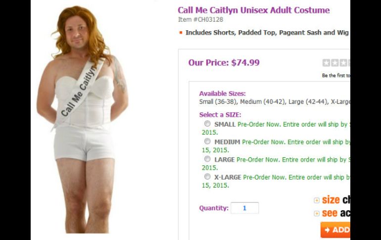 El producto cuenta con un bustier, un short blanco y una banda que dice 'Call me Caitly'. ESPECIAL / anytimecostumes.com