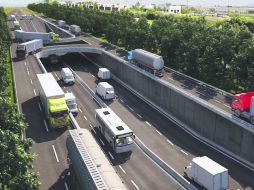 Carretera a Nogales. Imagen virtual de cómo quedará el nodo vial que ya inició a la altura del Technology Park. ESPECIAL /