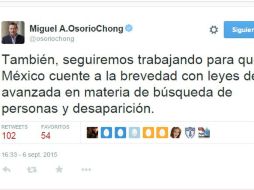 Osorio Chong realizó las declaraciones mediante redes sociales. TWITTER / @osoriochong