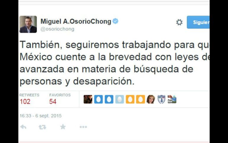 Osorio Chong realizó las declaraciones mediante redes sociales. TWITTER / @osoriochong