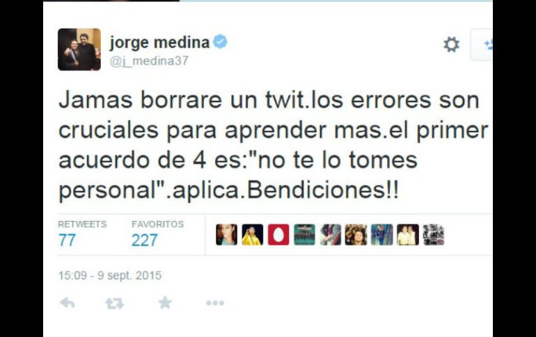 Medina explicó por qué, pese a ser objeto de las burlas, no borró el tuit de la polémica. TWITTER / @j_medina37