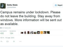 Antes de cancelar las clases, en el plantel se pedía resguardarse dentro de las aulas y mantenerse alejados de las ventanas. TWITTER / @DeltaState