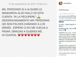 La primera dama de Chiapas se disculpó en un mensaje. INSTAGRAM / @anahioficial