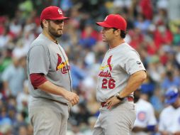 El manager Mike Matheny (26), ha comandado a los Cardenales en la consecución del mejor registro de Grandes Ligas, con 92-56. AFP / D. Banks