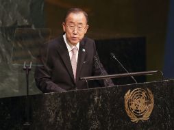 Ban Ki-moon durante su intervención en la Cumbre Mundial sobre el Desarrollo Sostenible en la sede en Nueva York. EFE / M.Campbell