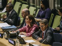 La canciller mexicana participa en un foro de alto nivel sobre migración, organizado en la sede la ONU en Nueva York. EFE / C. Gregory