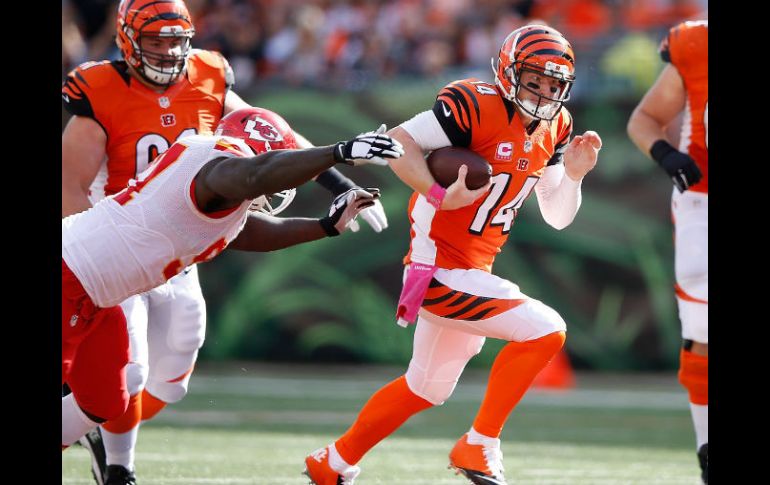 Andy Dalton mantuvo su gran nivel y siguió haciendo jugadas destacadas al lanzar un pase sobre la carrera de 55 yardas para touchdown. AFP / J. Robbins