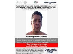 Quintero Riestra fue detenido en Cancún, donde vacacionaba, indica Renato Sales. TWITTER / @PoliciaFedMx