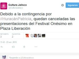 La Secretaría de Cultura informará oportunamente a través de sus canales oficiales las nuevas fechas. TWITTER / @CulturaJalisco