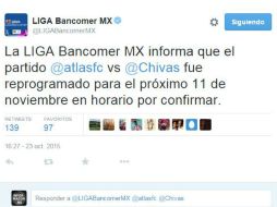 El Clásico Tapatío se reagenda para el 11 de noviembre. TWITTER / @LigaBancomerMx