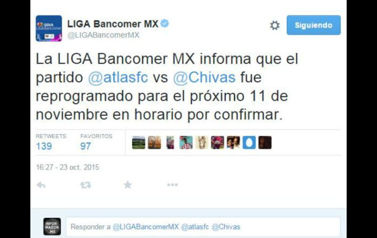 El Clásico Tapatío se reagenda para el 11 de noviembre. TWITTER / @LigaBancomerMx