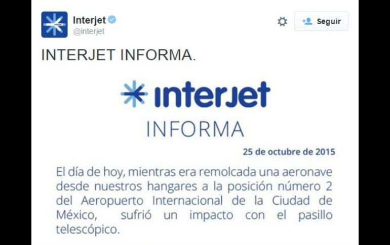 En redes sociales aseguraron que el incidente no hubo heridos pues el avión se encontraba vacío. TWITTER / @interjet