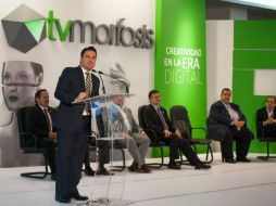 El gobernador de Jalisco en la inauguración del foro TVMorfosis, del Sistema Universitario de Radio y Televisión. TWITTER / @AristotelesSD