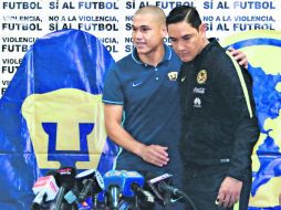 Darío Verón, de Pumas, y Moisés Muñoz, de las Águilas, llamaron a sus seguidores a disfrutar el partido de vuelta sin violencia. MEXSPORT /